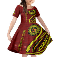 Kolisi Tonga Atele Family Matching Short Sleeve Bodycon Dress and Hawaiian Shirt Ngatu and Polynesian Pattern LT03 Daughter's Dress Red - Polynesian Pride