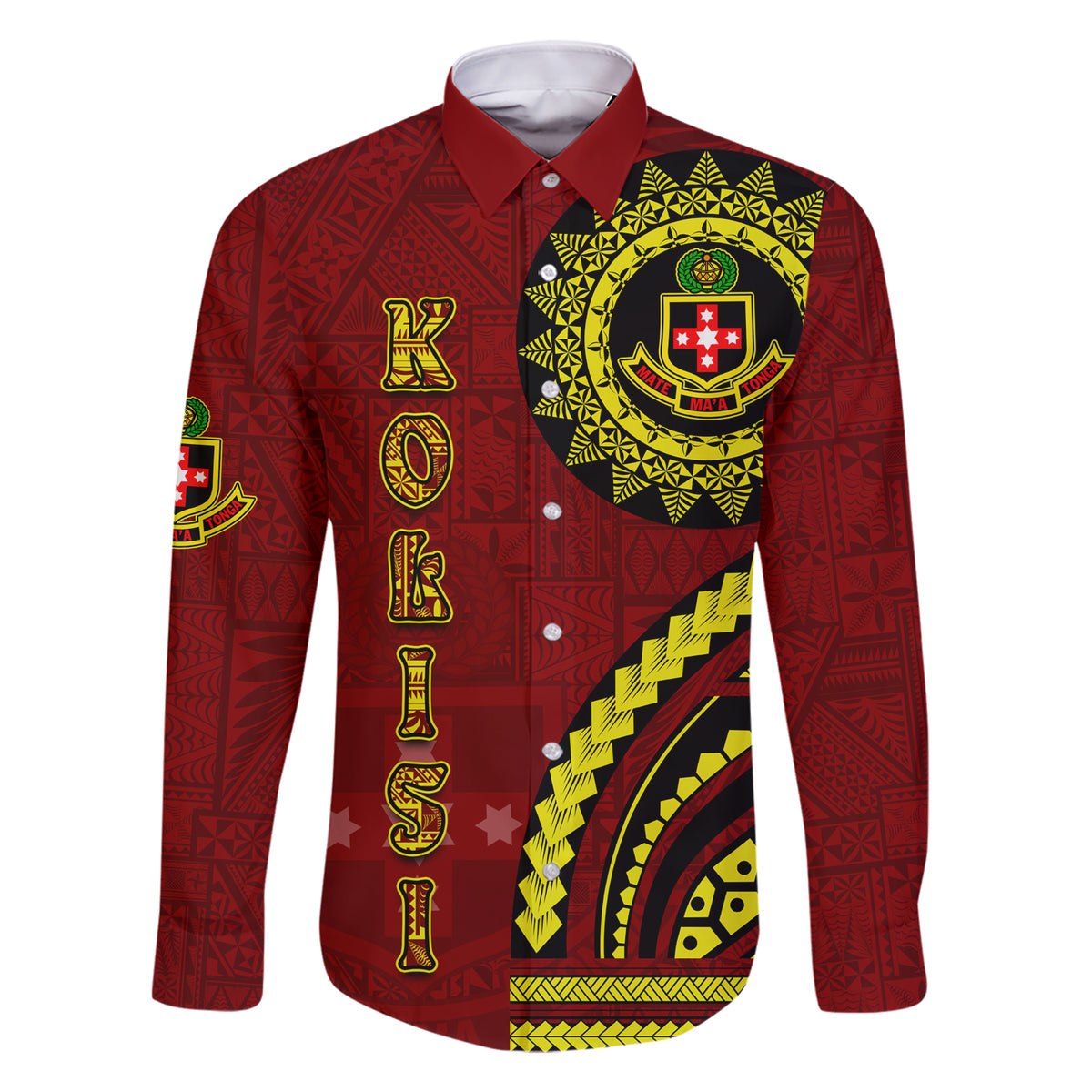 Kolisi Tonga Atele Family Matching Short Sleeve Bodycon Dress and Hawaiian Shirt Ngatu and Polynesian Pattern LT03 Dad's Shirt - Long Sleeve Red - Polynesian Pride