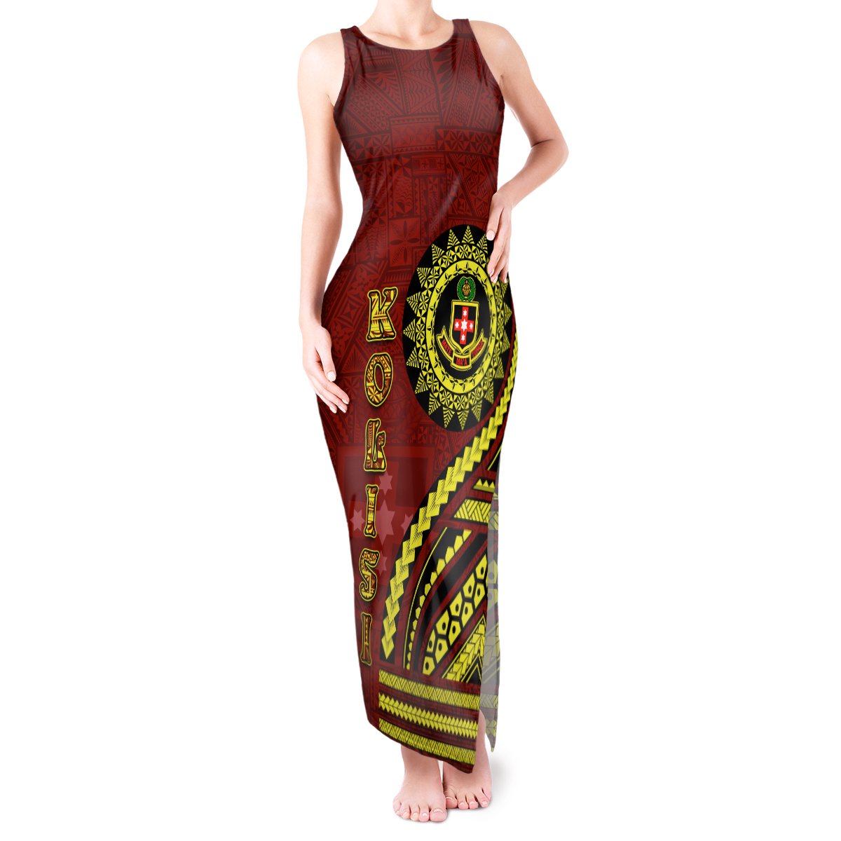 Kolisi Tonga Atele Tank Maxi Dress Ngatu and Polynesian Pattern