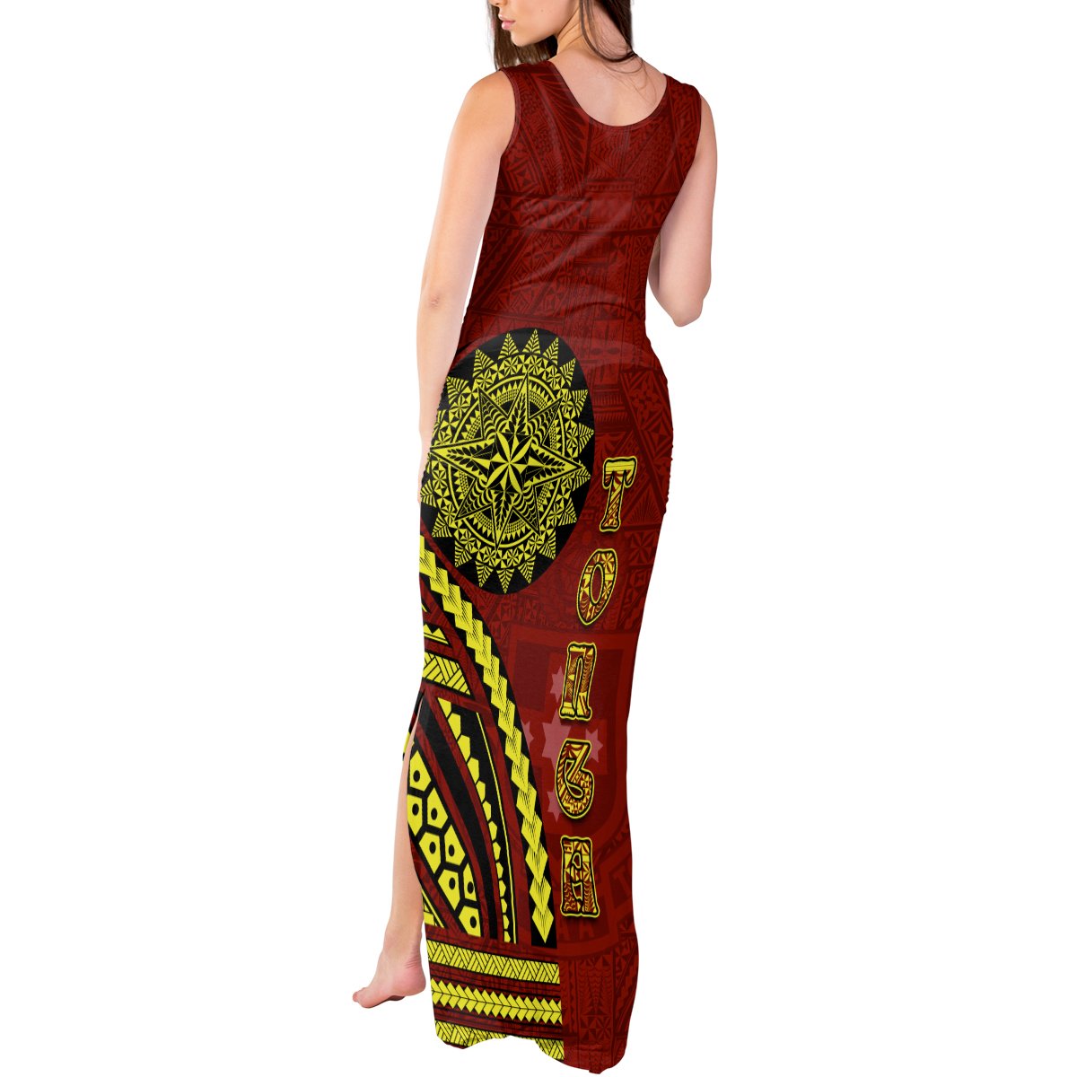 Kolisi Tonga Atele Tank Maxi Dress Ngatu and Polynesian Pattern