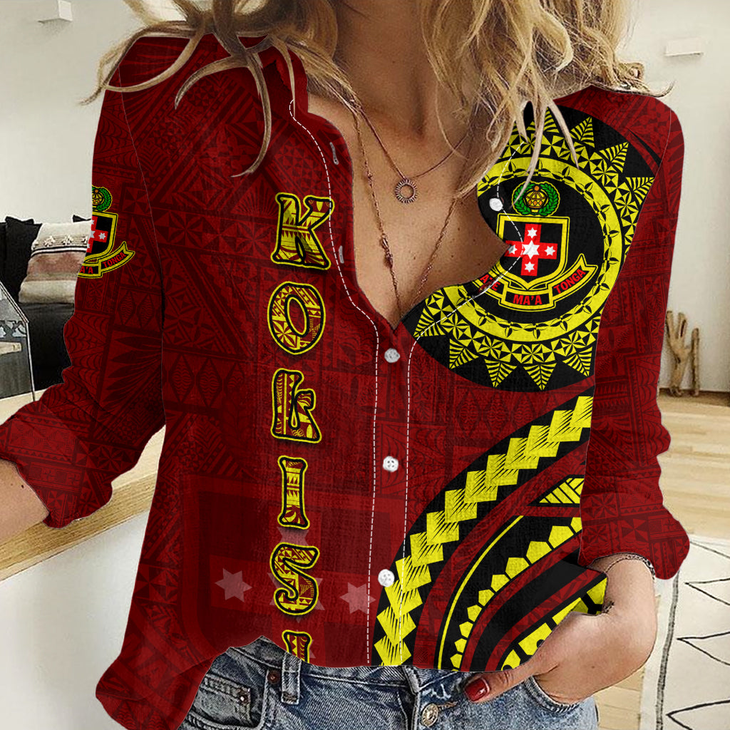 Kolisi Tonga Atele Women Casual Shirt Ngatu and Polynesian Pattern LT03 Female Red - Polynesian Pride