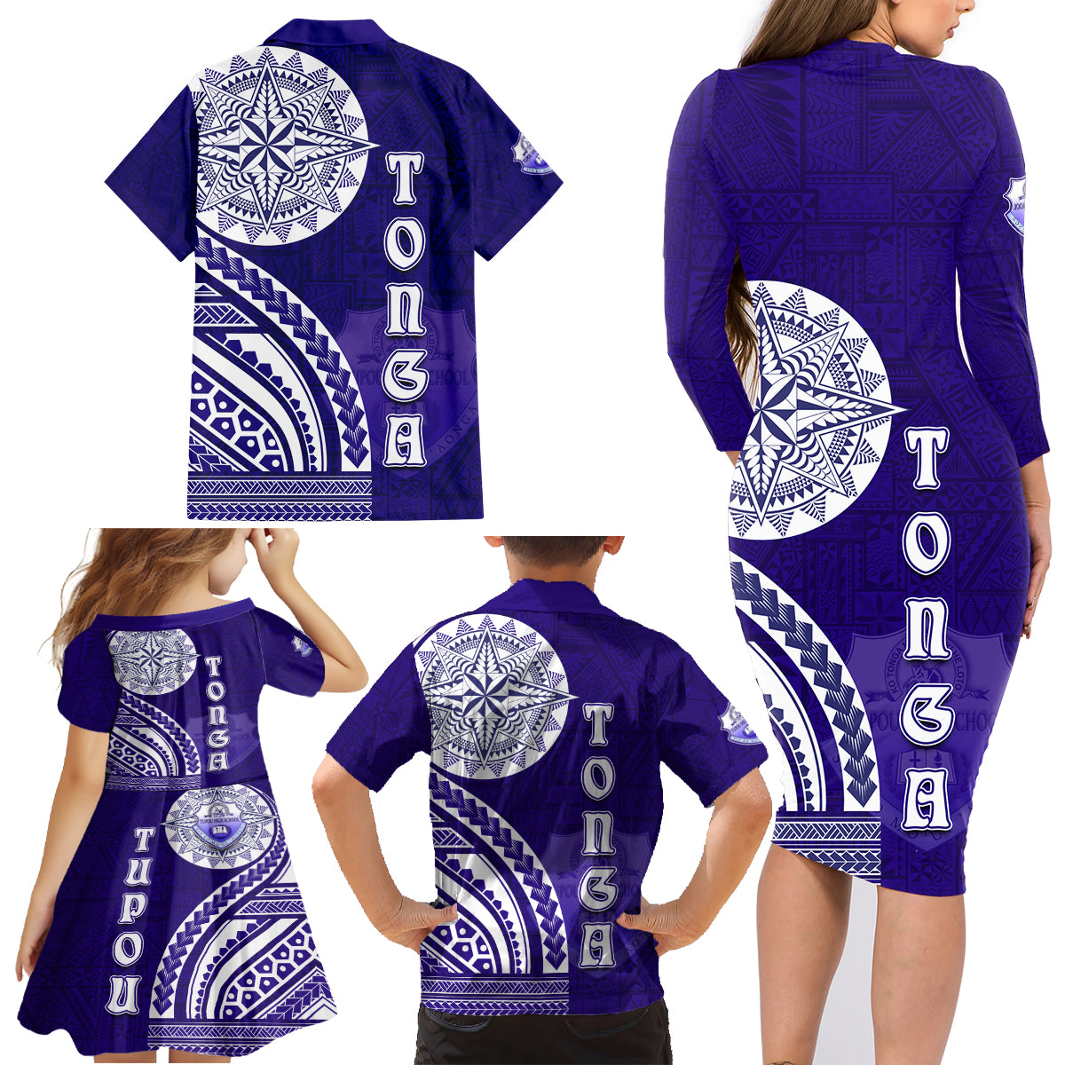 Tupou College Toloa Family Matching Long Sleeve Bodycon Dress and Hawaiian Shirt Ngatu and Polynesian Pattern LT03 - Polynesian Pride