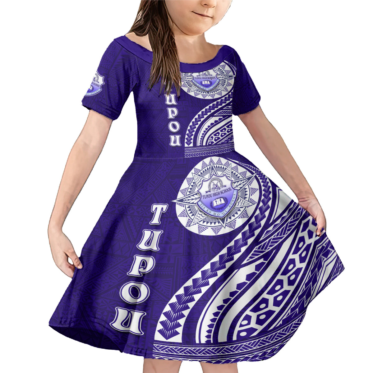 Tupou College Toloa Family Matching Mermaid Dress and Hawaiian Shirt Ngatu and Polynesian Pattern LT03 Daughter's Dress Blue - Polynesian Pride
