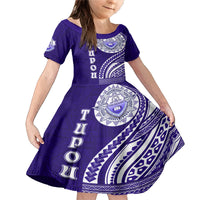 Tupou College Toloa Family Matching Mermaid Dress and Hawaiian Shirt Ngatu and Polynesian Pattern LT03 Daughter's Dress Blue - Polynesian Pride