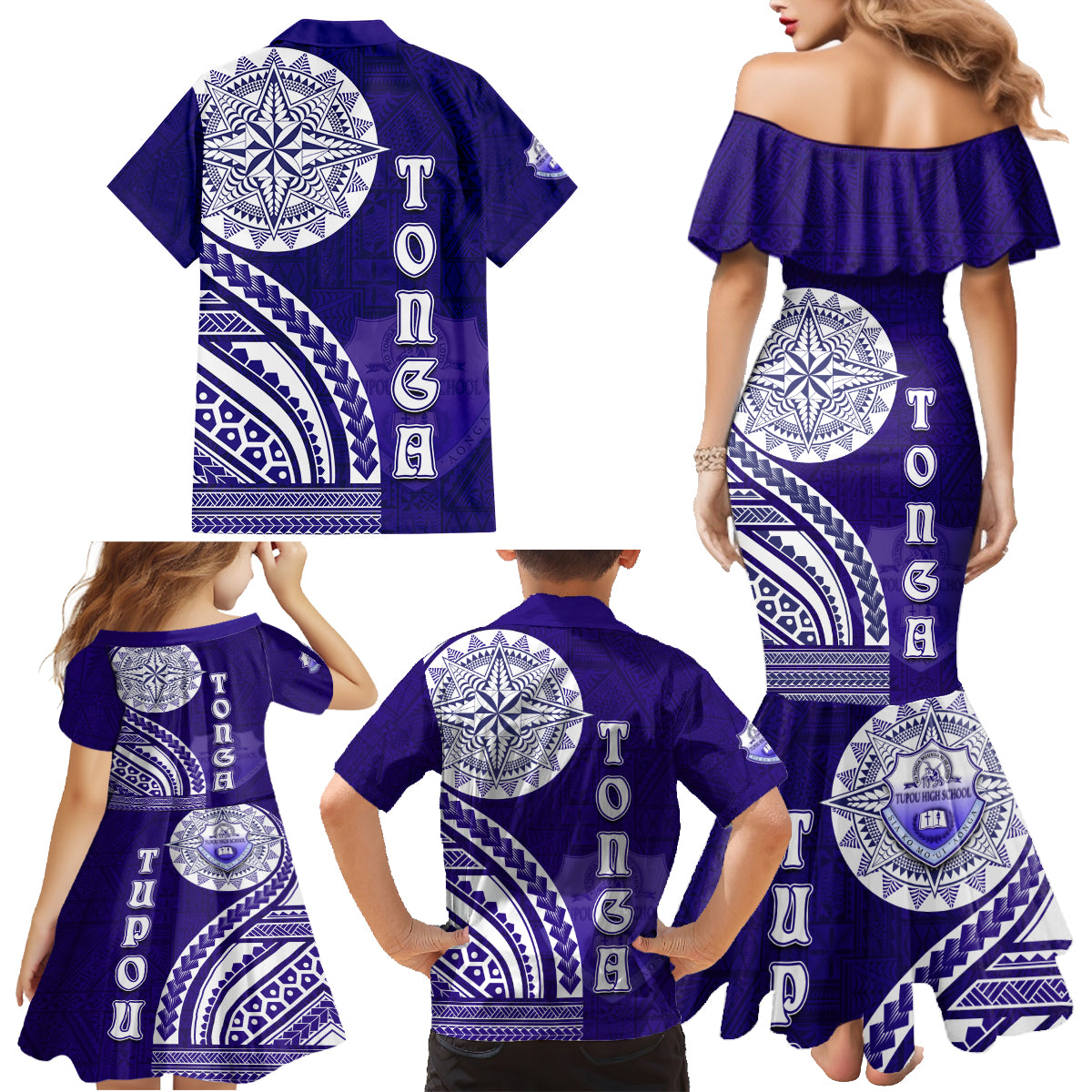Tupou College Toloa Family Matching Mermaid Dress and Hawaiian Shirt Ngatu and Polynesian Pattern LT03 - Polynesian Pride