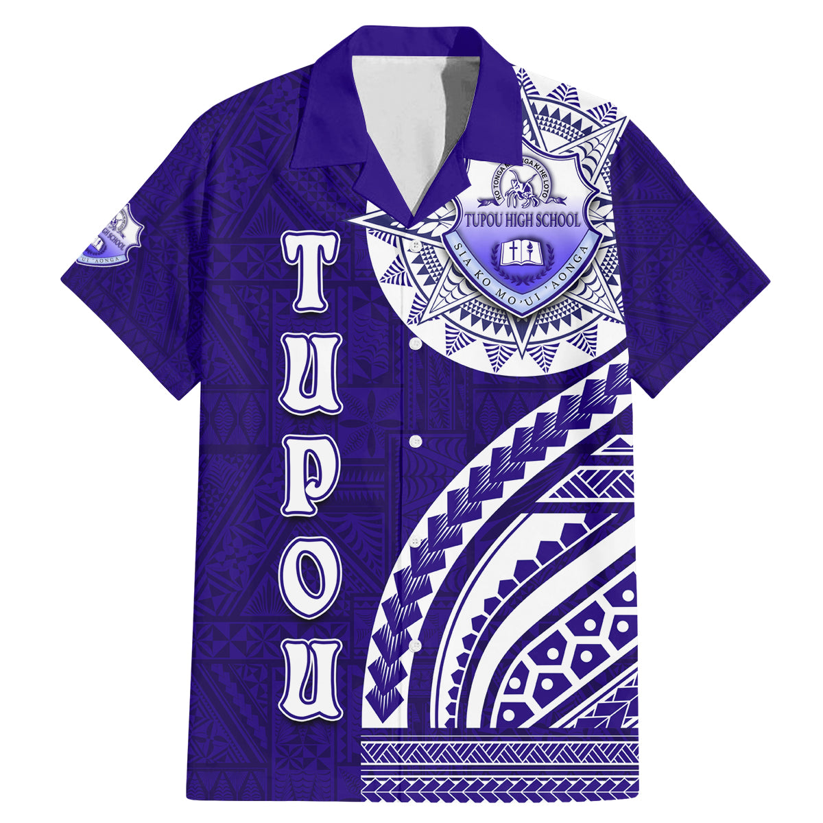 Tupou College Toloa Family Matching Mermaid Dress and Hawaiian Shirt Ngatu and Polynesian Pattern LT03 Dad's Shirt - Short Sleeve Blue - Polynesian Pride