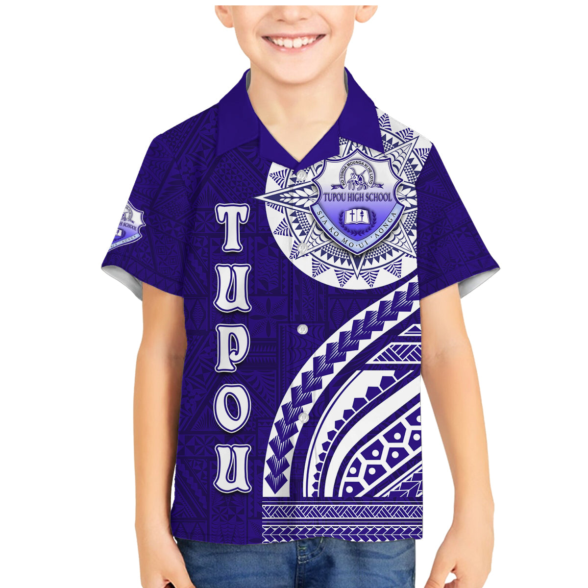 Tupou College Toloa Family Matching Mermaid Dress and Hawaiian Shirt Ngatu and Polynesian Pattern LT03 Son's Shirt Blue - Polynesian Pride