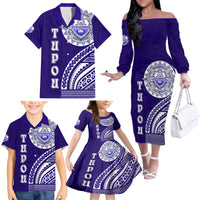 Tupou College Toloa Family Matching Off The Shoulder Long Sleeve Dress and Hawaiian Shirt Ngatu and Polynesian Pattern LT03 - Polynesian Pride