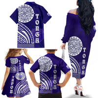 Tupou College Toloa Family Matching Off The Shoulder Long Sleeve Dress and Hawaiian Shirt Ngatu and Polynesian Pattern LT03 - Polynesian Pride