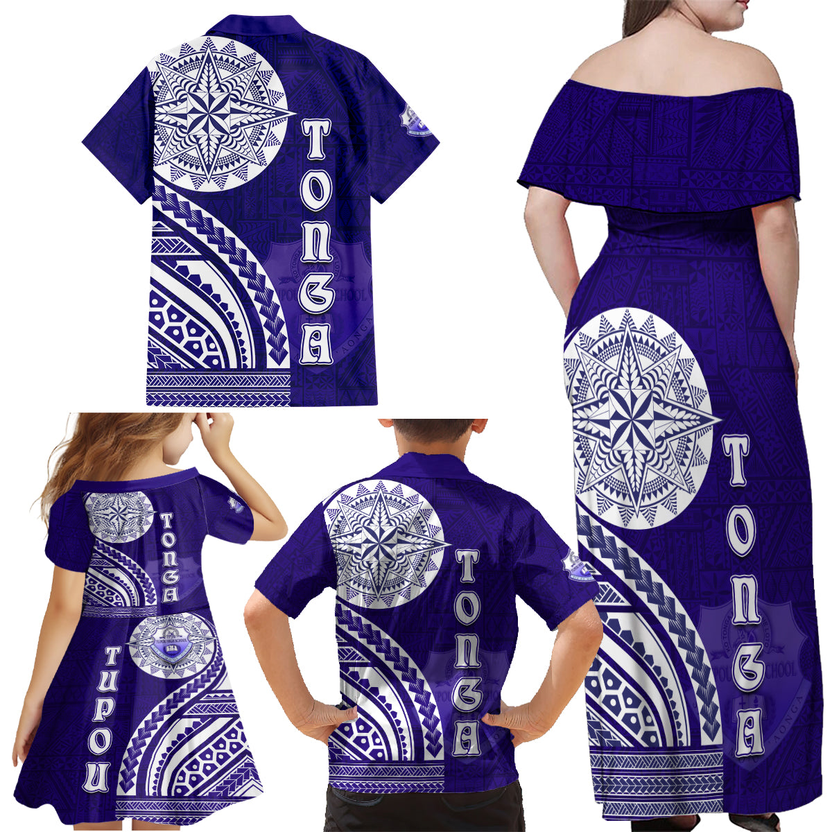 Tupou College Toloa Family Matching Off Shoulder Maxi Dress and Hawaiian Shirt Ngatu and Polynesian Pattern LT03 - Polynesian Pride