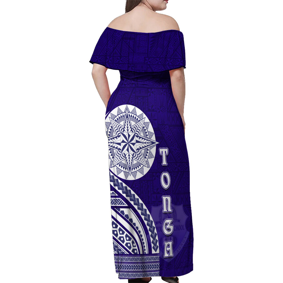 Tupou College Toloa Family Matching Off Shoulder Maxi Dress and Hawaiian Shirt Ngatu and Polynesian Pattern LT03 - Polynesian Pride