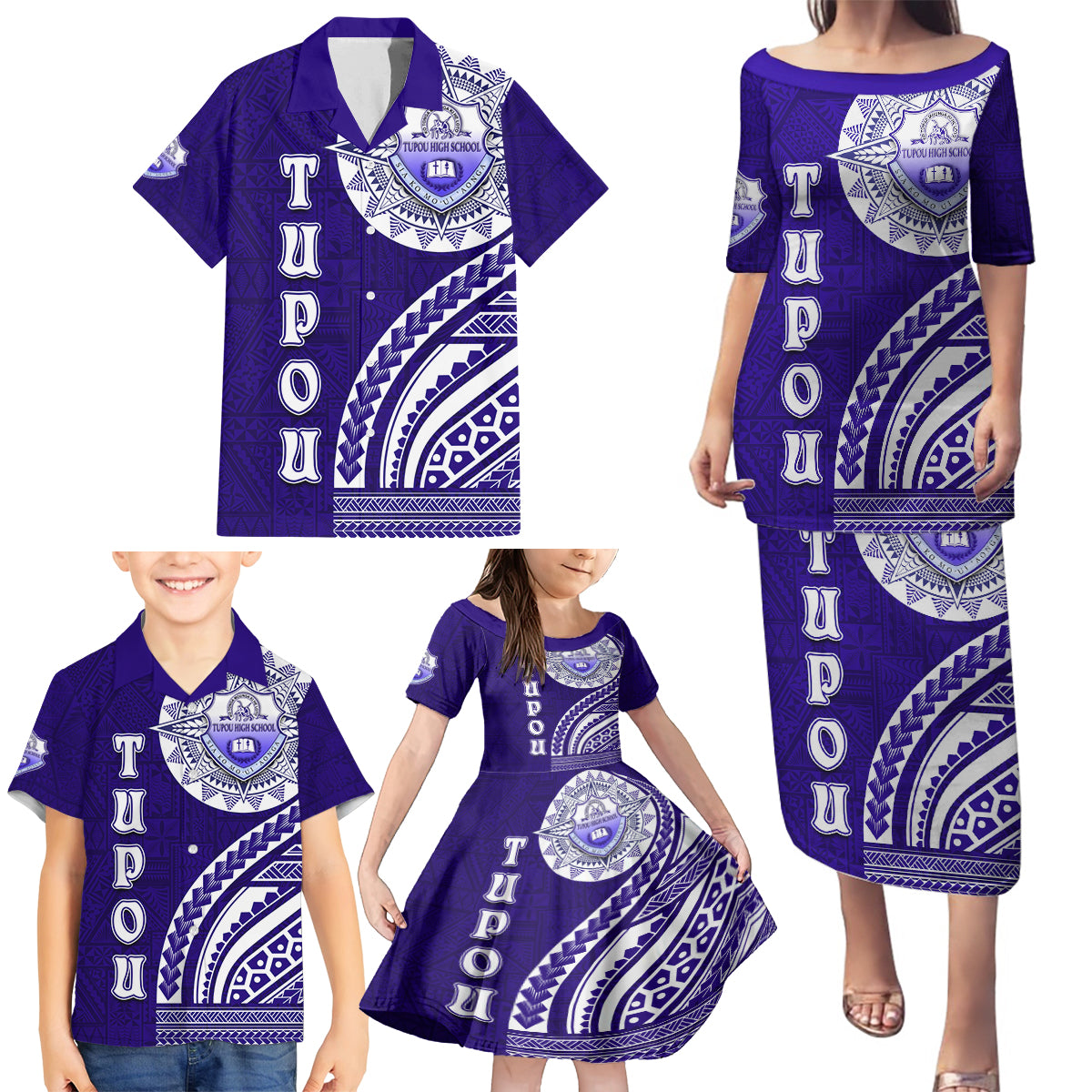 Tupou College Toloa Family Matching Puletasi and Hawaiian Shirt Ngatu and Polynesian Pattern LT03 - Polynesian Pride