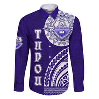Tupou College Toloa Family Matching Puletasi and Hawaiian Shirt Ngatu and Polynesian Pattern LT03 Dad's Shirt - Long Sleeve Blue - Polynesian Pride