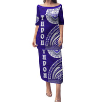 Tupou College Toloa Family Matching Puletasi and Hawaiian Shirt Ngatu and Polynesian Pattern LT03 Mom's Dress Blue - Polynesian Pride