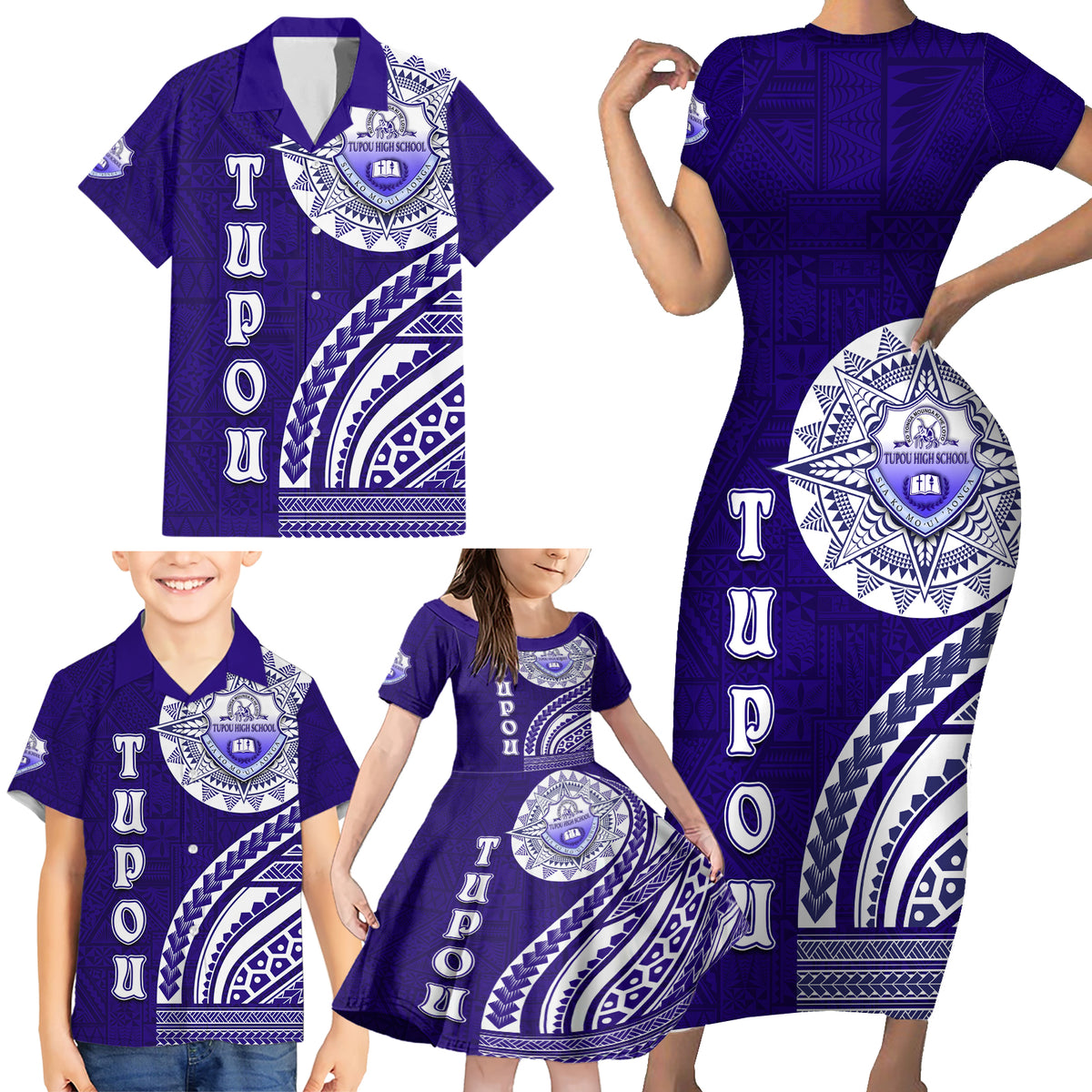 Tupou College Toloa Family Matching Short Sleeve Bodycon Dress and Hawaiian Shirt Ngatu and Polynesian Pattern LT03 - Polynesian Pride