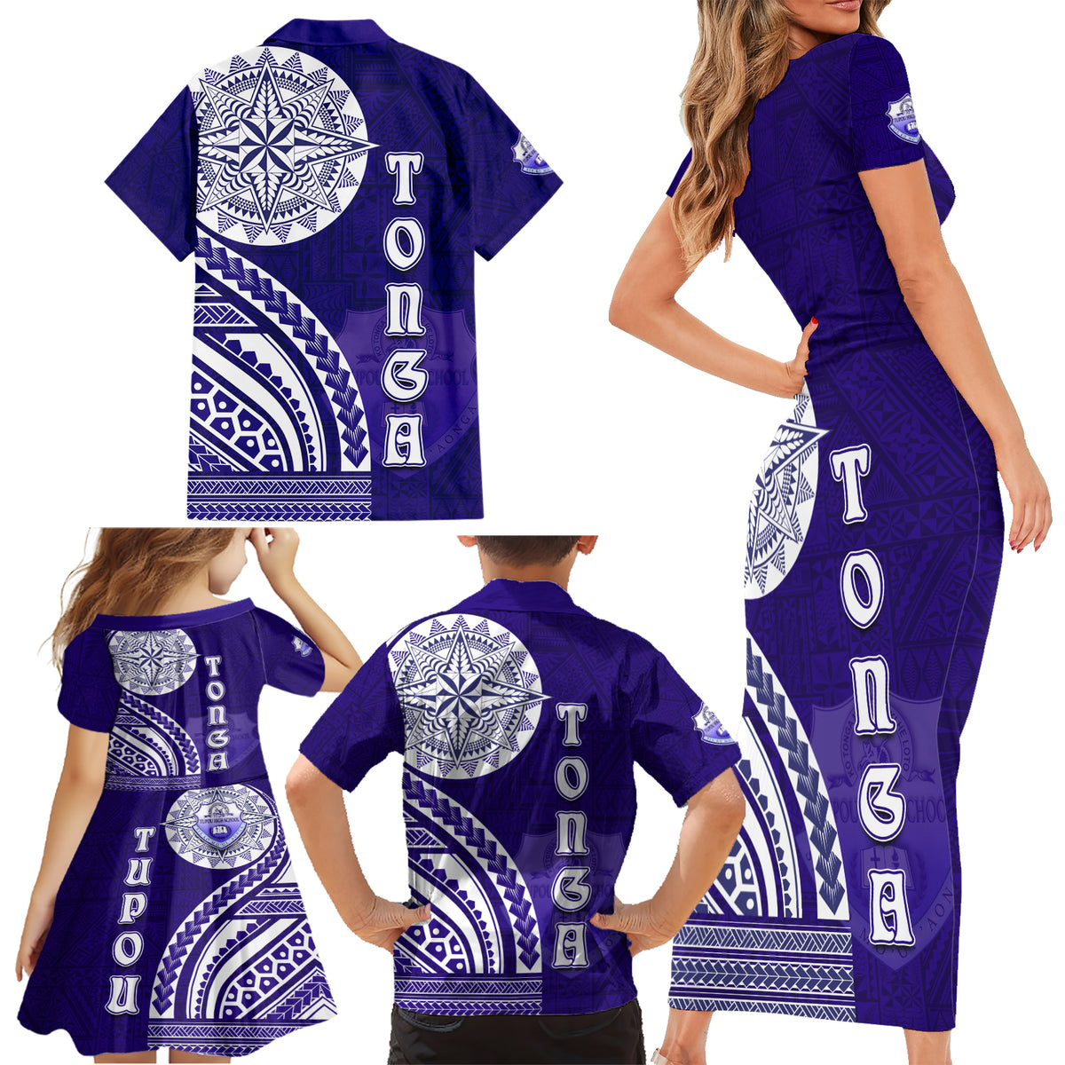 Tupou College Toloa Family Matching Short Sleeve Bodycon Dress and Hawaiian Shirt Ngatu and Polynesian Pattern LT03 - Polynesian Pride