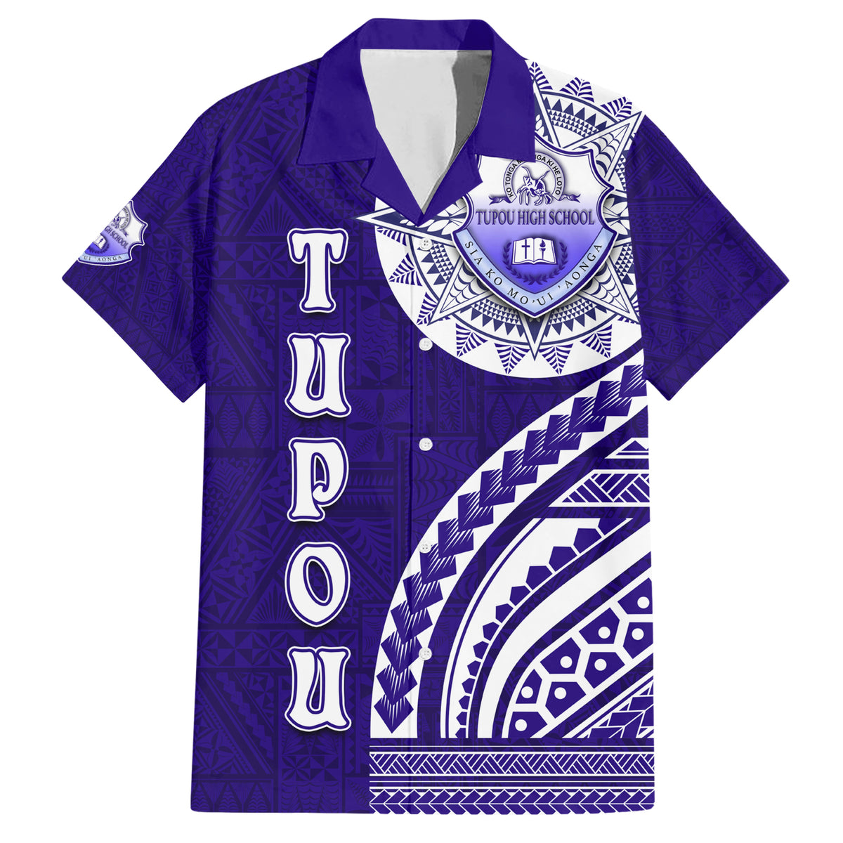 Tupou College Toloa Family Matching Short Sleeve Bodycon Dress and Hawaiian Shirt Ngatu and Polynesian Pattern LT03 Dad's Shirt - Short Sleeve Blue - Polynesian Pride