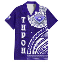 Tupou College Toloa Family Matching Short Sleeve Bodycon Dress and Hawaiian Shirt Ngatu and Polynesian Pattern LT03 Dad's Shirt - Short Sleeve Blue - Polynesian Pride