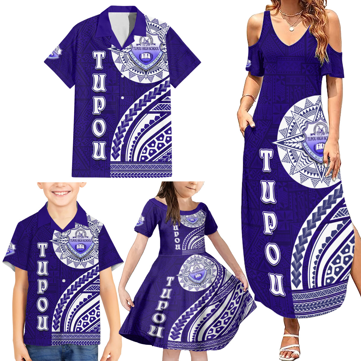 Tupou College Toloa Family Matching Summer Maxi Dress and Hawaiian Shirt Ngatu and Polynesian Pattern LT03 - Polynesian Pride