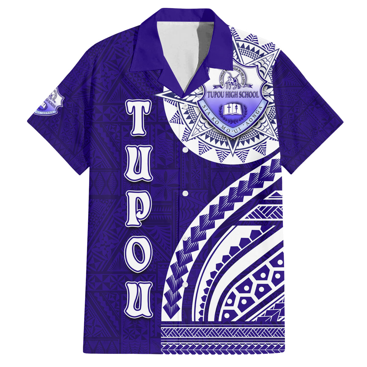 Tupou College Toloa Family Matching Summer Maxi Dress and Hawaiian Shirt Ngatu and Polynesian Pattern LT03 Dad's Shirt - Short Sleeve Blue - Polynesian Pride