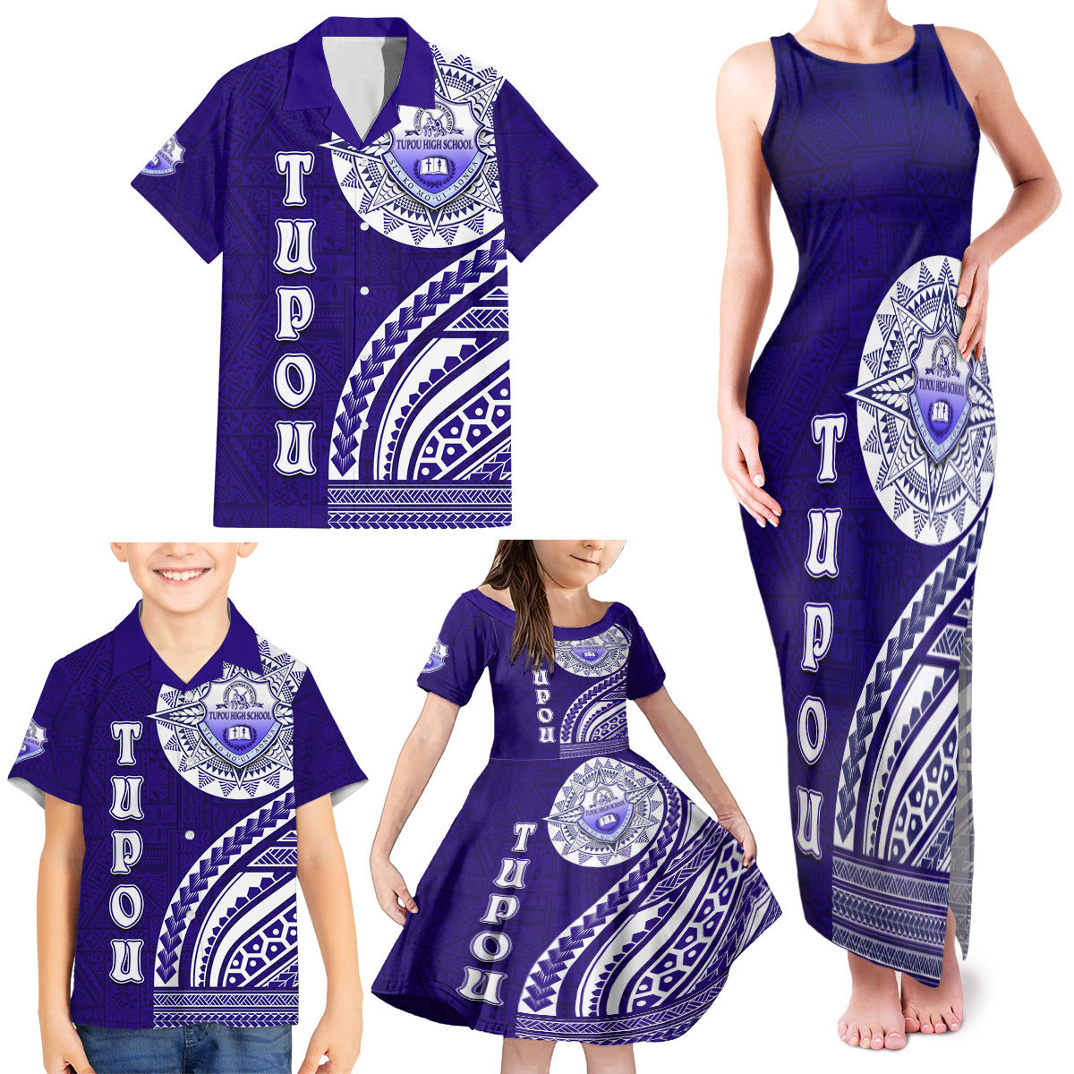 Tupou College Toloa Family Matching Tank Maxi Dress and Hawaiian Shirt Ngatu and Polynesian Pattern LT03 - Polynesian Pride