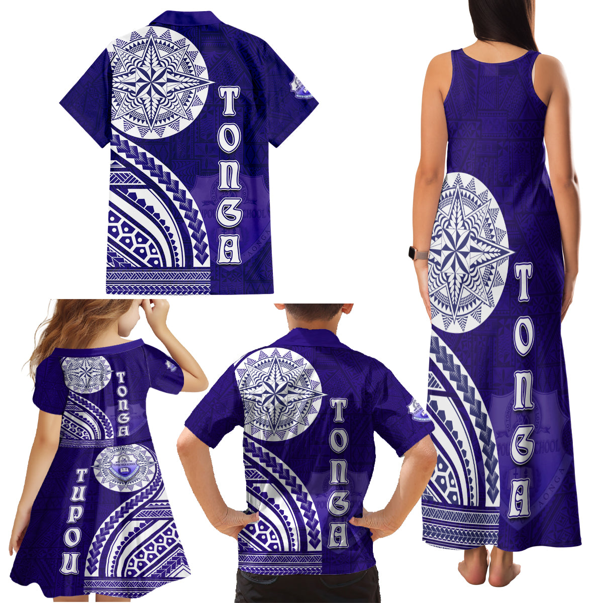Tupou College Toloa Family Matching Tank Maxi Dress and Hawaiian Shirt Ngatu and Polynesian Pattern LT03 - Polynesian Pride