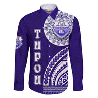 Tupou College Toloa Family Matching Tank Maxi Dress and Hawaiian Shirt Ngatu and Polynesian Pattern LT03 Dad's Shirt - Long Sleeve Blue - Polynesian Pride