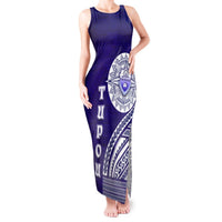 Tupou College Toloa Tank Maxi Dress Ngatu and Polynesian Pattern LT03 Women Blue - Polynesian Pride