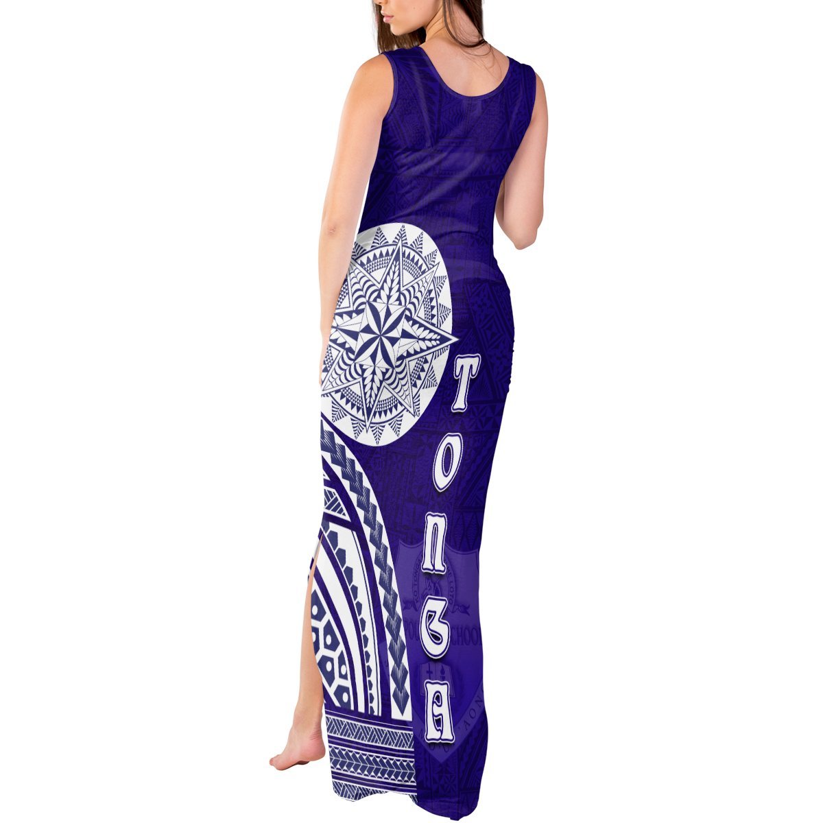 Tupou College Toloa Tank Maxi Dress Ngatu and Polynesian Pattern LT03 - Polynesian Pride