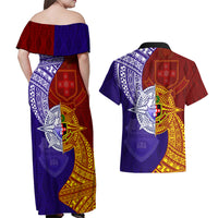 Kolisi Tonga Atele and Tupou College Toloa Couples Matching Off Shoulder Maxi Dress and Hawaiian Shirt Ngatu and Polynesian Spiral Pattern LT03 - Polynesian Pride