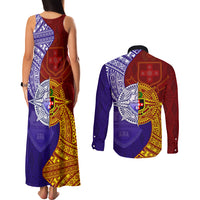 Kolisi Tonga Atele and Tupou College Toloa Couples Matching Tank Maxi Dress and Long Sleeve Button Shirt Ngatu and Polynesian Spiral Pattern LT03 - Polynesian Pride