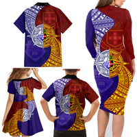 Kolisi Tonga Atele and Tupou College Toloa Family Matching Long Sleeve Bodycon Dress and Hawaiian Shirt Ngatu and Polynesian Spiral Pattern LT03 - Polynesian Pride