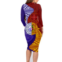 Kolisi Tonga Atele and Tupou College Toloa Family Matching Long Sleeve Bodycon Dress and Hawaiian Shirt Ngatu and Polynesian Spiral Pattern LT03 - Polynesian Pride