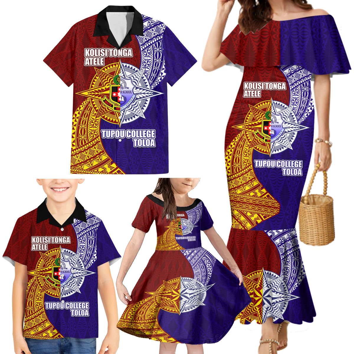 Kolisi Tonga Atele and Tupou College Toloa Family Matching Mermaid Dress and Hawaiian Shirt Ngatu and Polynesian Spiral Pattern LT03 - Polynesian Pride