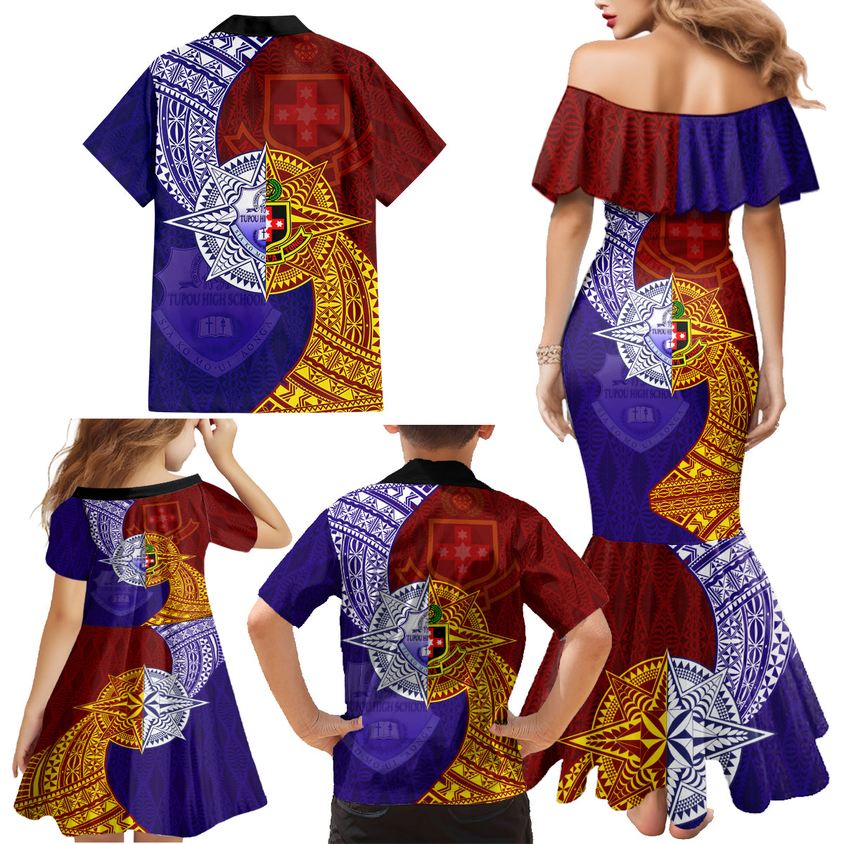 Kolisi Tonga Atele and Tupou College Toloa Family Matching Mermaid Dress and Hawaiian Shirt Ngatu and Polynesian Spiral Pattern LT03 - Polynesian Pride