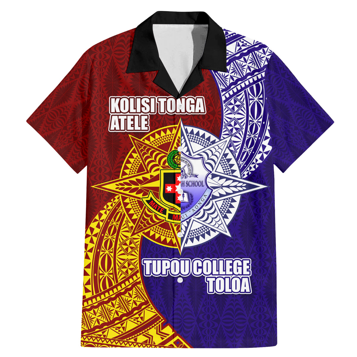 Kolisi Tonga Atele and Tupou College Toloa Family Matching Mermaid Dress and Hawaiian Shirt Ngatu and Polynesian Spiral Pattern LT03 Dad's Shirt - Short Sleeve Red - Polynesian Pride