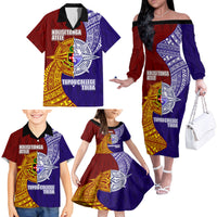 Kolisi Tonga Atele and Tupou College Toloa Family Matching Off The Shoulder Long Sleeve Dress and Hawaiian Shirt Ngatu and Polynesian Spiral Pattern LT03 - Polynesian Pride