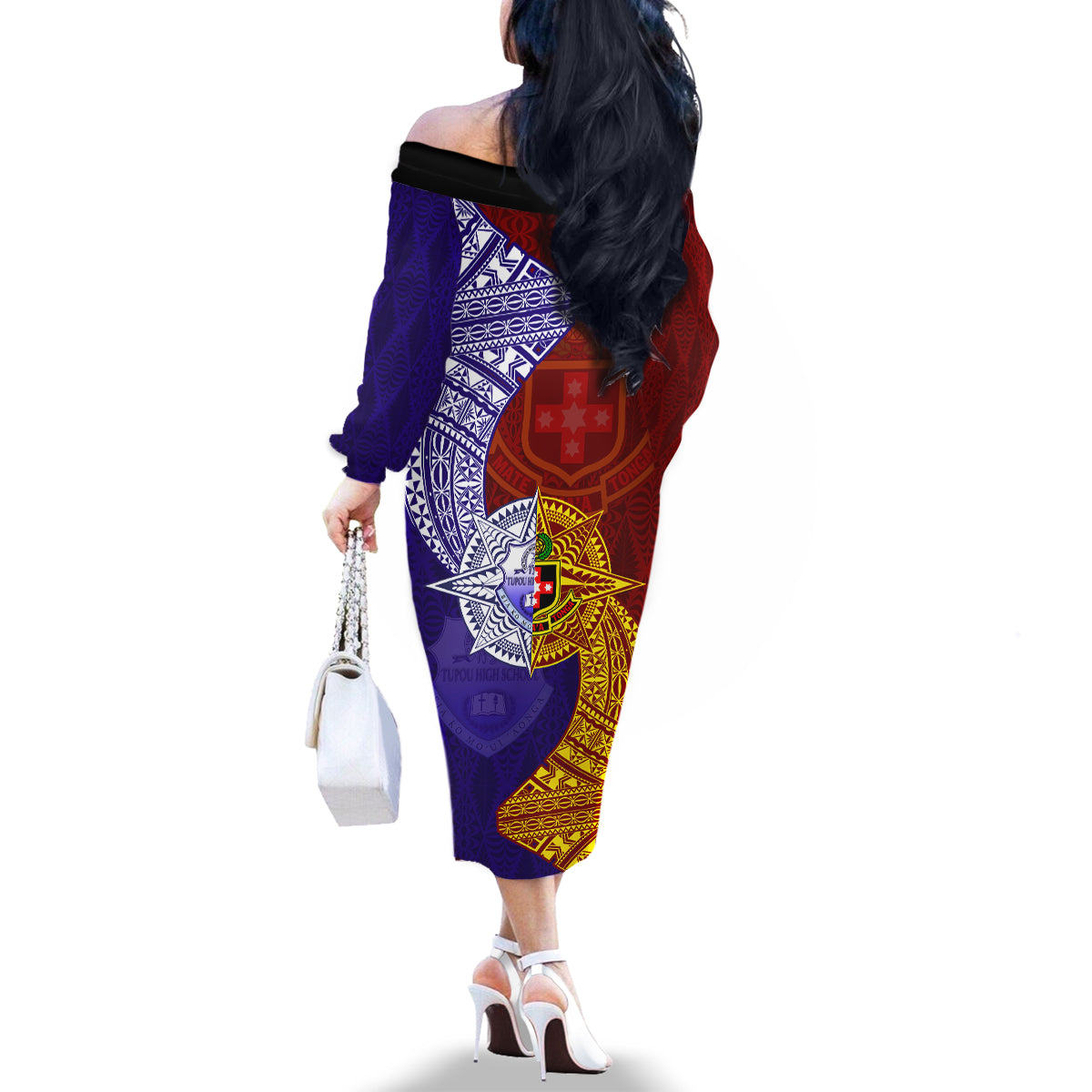 Kolisi Tonga Atele and Tupou College Toloa Family Matching Off The Shoulder Long Sleeve Dress and Hawaiian Shirt Ngatu and Polynesian Spiral Pattern LT03 - Polynesian Pride