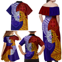 Kolisi Tonga Atele and Tupou College Toloa Family Matching Off Shoulder Maxi Dress and Hawaiian Shirt Ngatu and Polynesian Spiral Pattern LT03 - Polynesian Pride