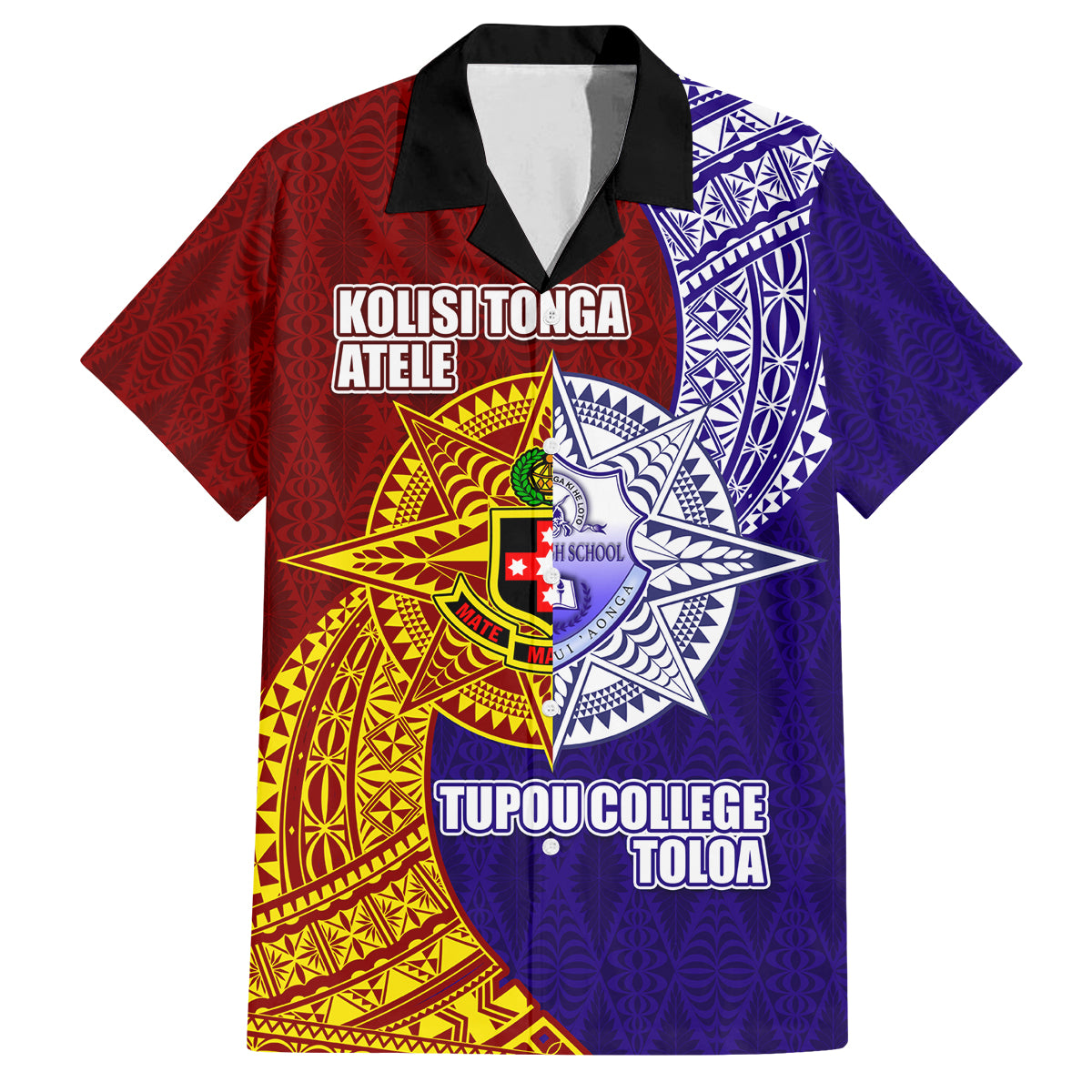 Kolisi Tonga Atele and Tupou College Toloa Family Matching Off Shoulder Maxi Dress and Hawaiian Shirt Ngatu and Polynesian Spiral Pattern LT03 Dad's Shirt - Short Sleeve Red - Polynesian Pride