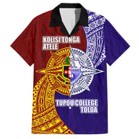 Kolisi Tonga Atele and Tupou College Toloa Family Matching Off Shoulder Maxi Dress and Hawaiian Shirt Ngatu and Polynesian Spiral Pattern LT03 Dad's Shirt - Short Sleeve Red - Polynesian Pride