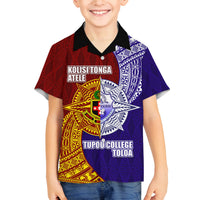 Kolisi Tonga Atele and Tupou College Toloa Family Matching Off Shoulder Short Dress and Hawaiian Shirt Ngatu and Polynesian Spiral Pattern LT03 Son's Shirt Red - Polynesian Pride