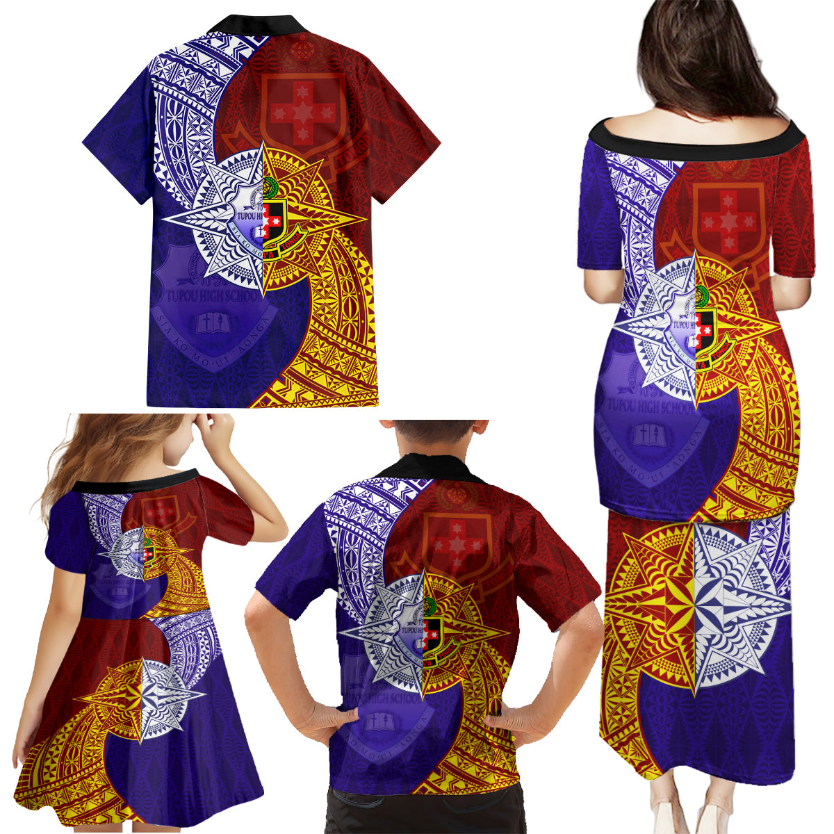 Kolisi Tonga Atele and Tupou College Toloa Family Matching Puletasi and Hawaiian Shirt Ngatu and Polynesian Spiral Pattern LT03 - Polynesian Pride