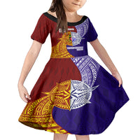 Kolisi Tonga Atele and Tupou College Toloa Family Matching Short Sleeve Bodycon Dress and Hawaiian Shirt Ngatu and Polynesian Spiral Pattern LT03 Daughter's Dress Red - Polynesian Pride