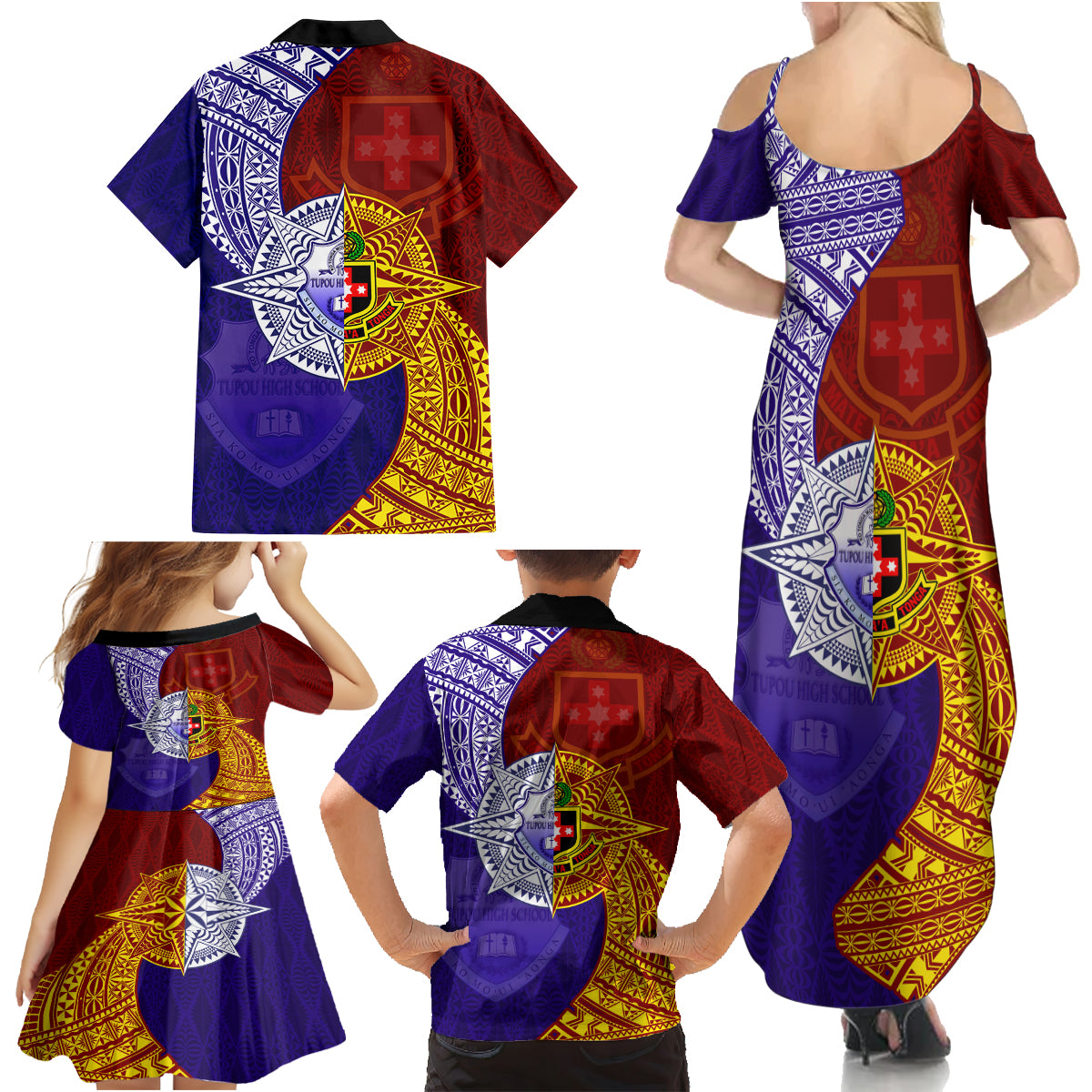 Kolisi Tonga Atele and Tupou College Toloa Family Matching Summer Maxi Dress and Hawaiian Shirt Ngatu and Polynesian Spiral Pattern LT03 - Polynesian Pride
