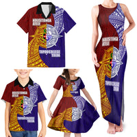 Kolisi Tonga Atele and Tupou College Toloa Family Matching Tank Maxi Dress and Hawaiian Shirt Ngatu and Polynesian Spiral Pattern LT03 - Polynesian Pride