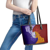 Kolisi Tonga Atele and Tupou College Toloa Leather Tote Bag Ngatu and Polynesian Spiral Pattern