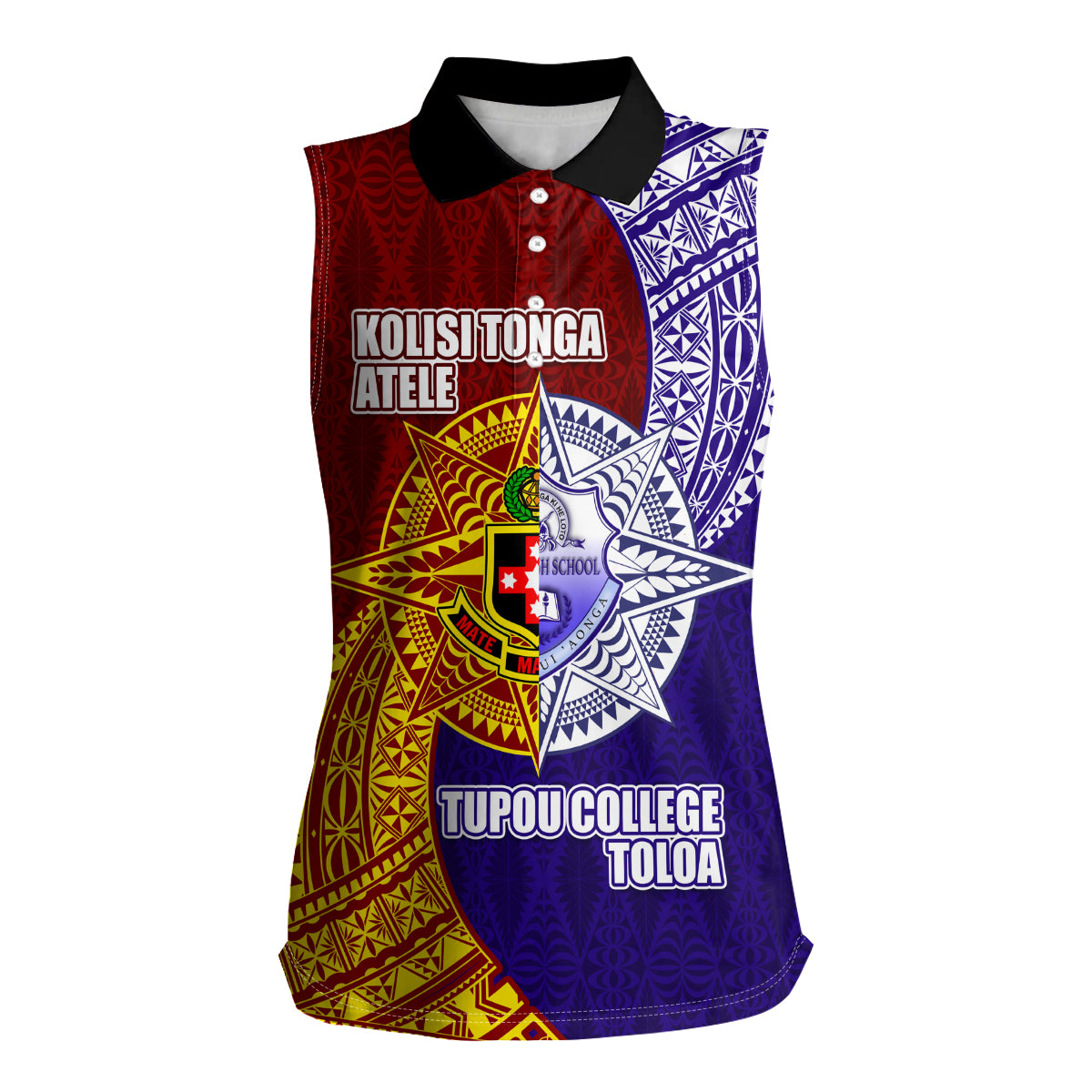 Kolisi Tonga Atele and Tupou College Toloa Women Sleeveless Polo Shirt Ngatu and Polynesian Spiral Pattern LT03 Female Red - Polynesian Pride