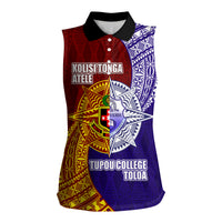 Kolisi Tonga Atele and Tupou College Toloa Women Sleeveless Polo Shirt Ngatu and Polynesian Spiral Pattern LT03 Female Red - Polynesian Pride