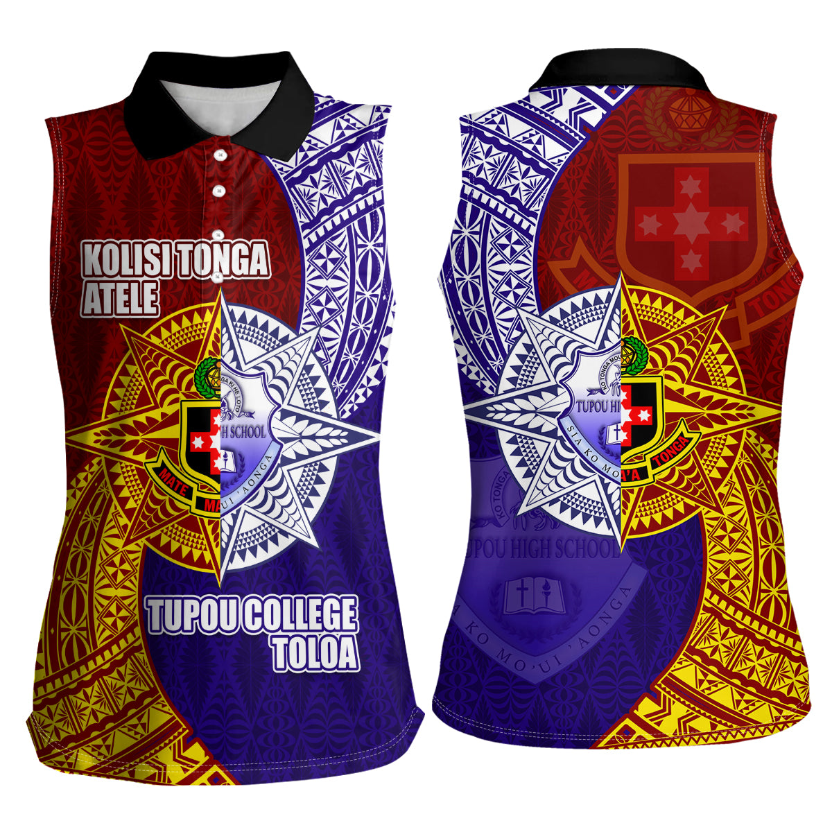 Kolisi Tonga Atele and Tupou College Toloa Women Sleeveless Polo Shirt Ngatu and Polynesian Spiral Pattern LT03 - Polynesian Pride